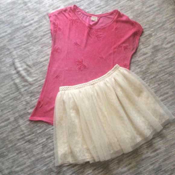 Zara Soft Collection Cream Flower Tulle Skirt - Picture 8 of 8